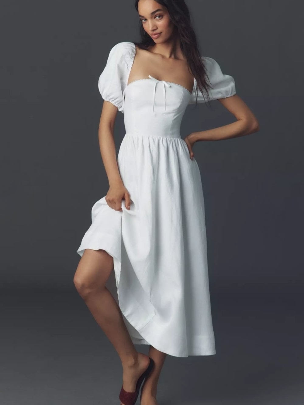 Reformation Marella Linen Puff-Sleeve Dress - Size 0